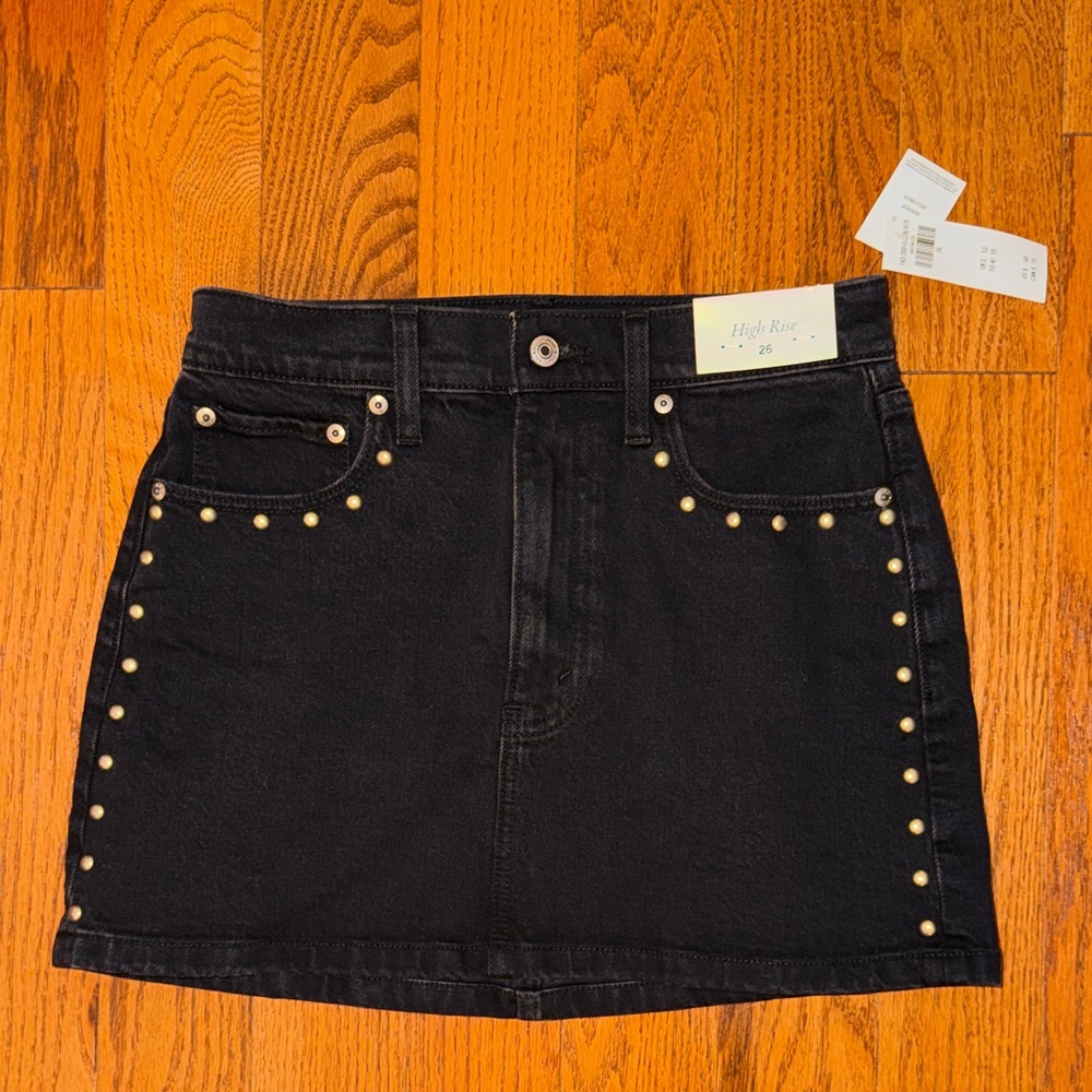 Abercrombie & Fitch High Rise Black Denim Mini Skirt with Studs